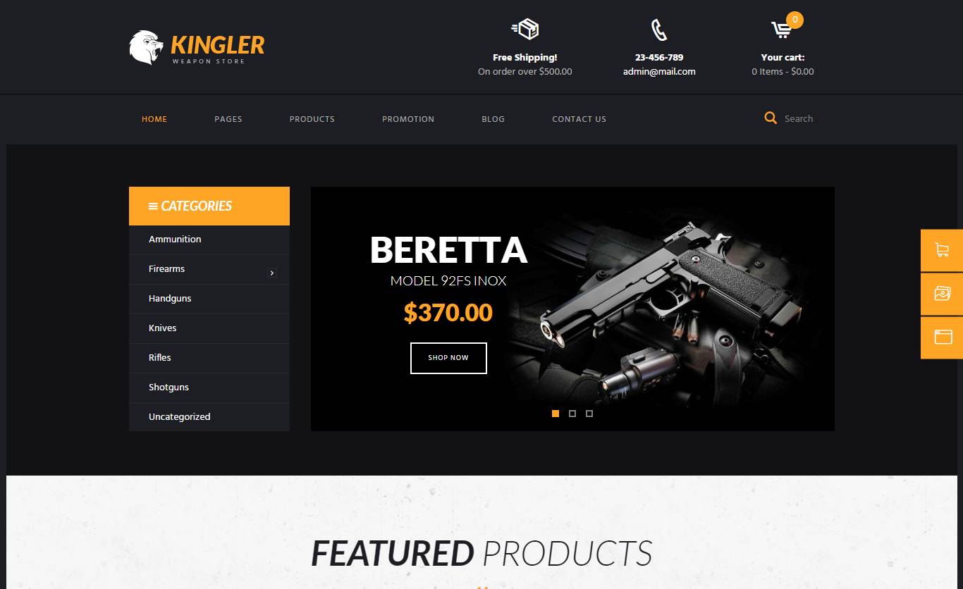 Kingler | Weapon Store & Gun Training WordPress Theme by ThemeREX