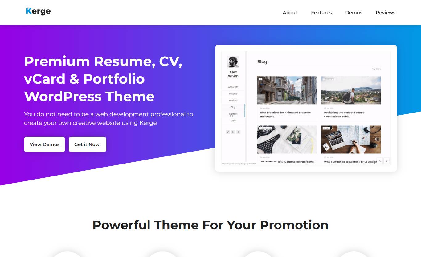 Kerge - Personalized Resume CV WordPress Theme