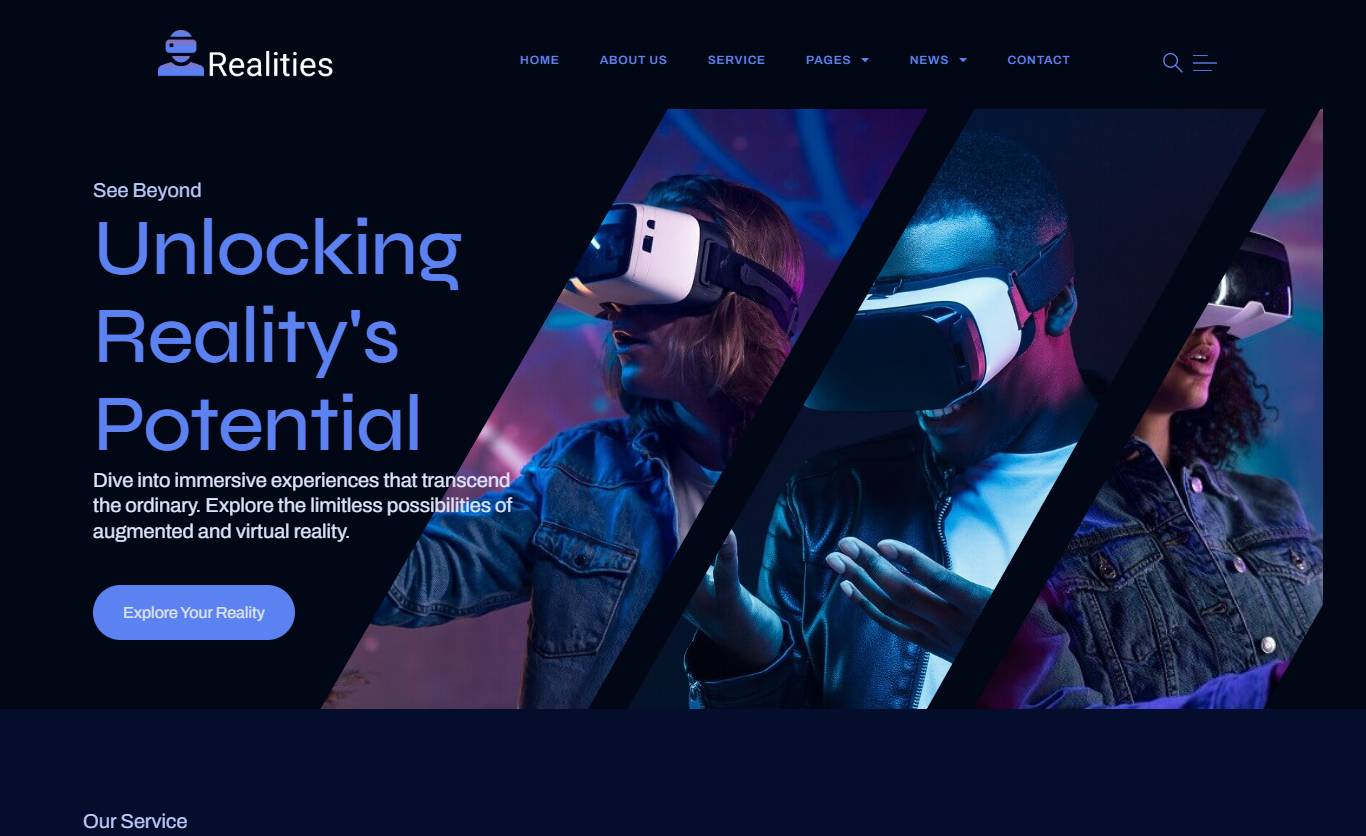 Realities - Virtual & Augmented Reality Elementor Pro Template Kit
