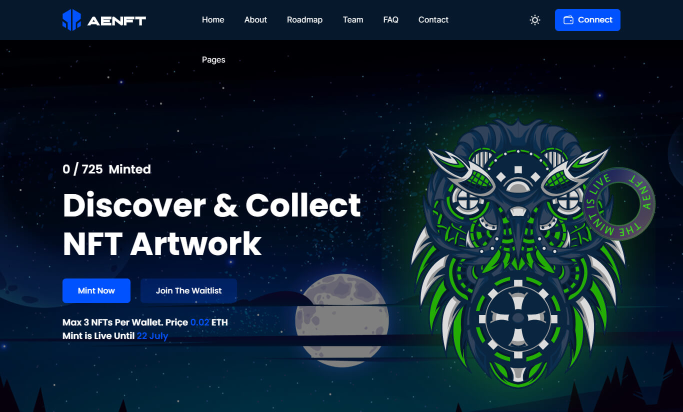 Aenft - NFT Minting Collection WordPress Theme