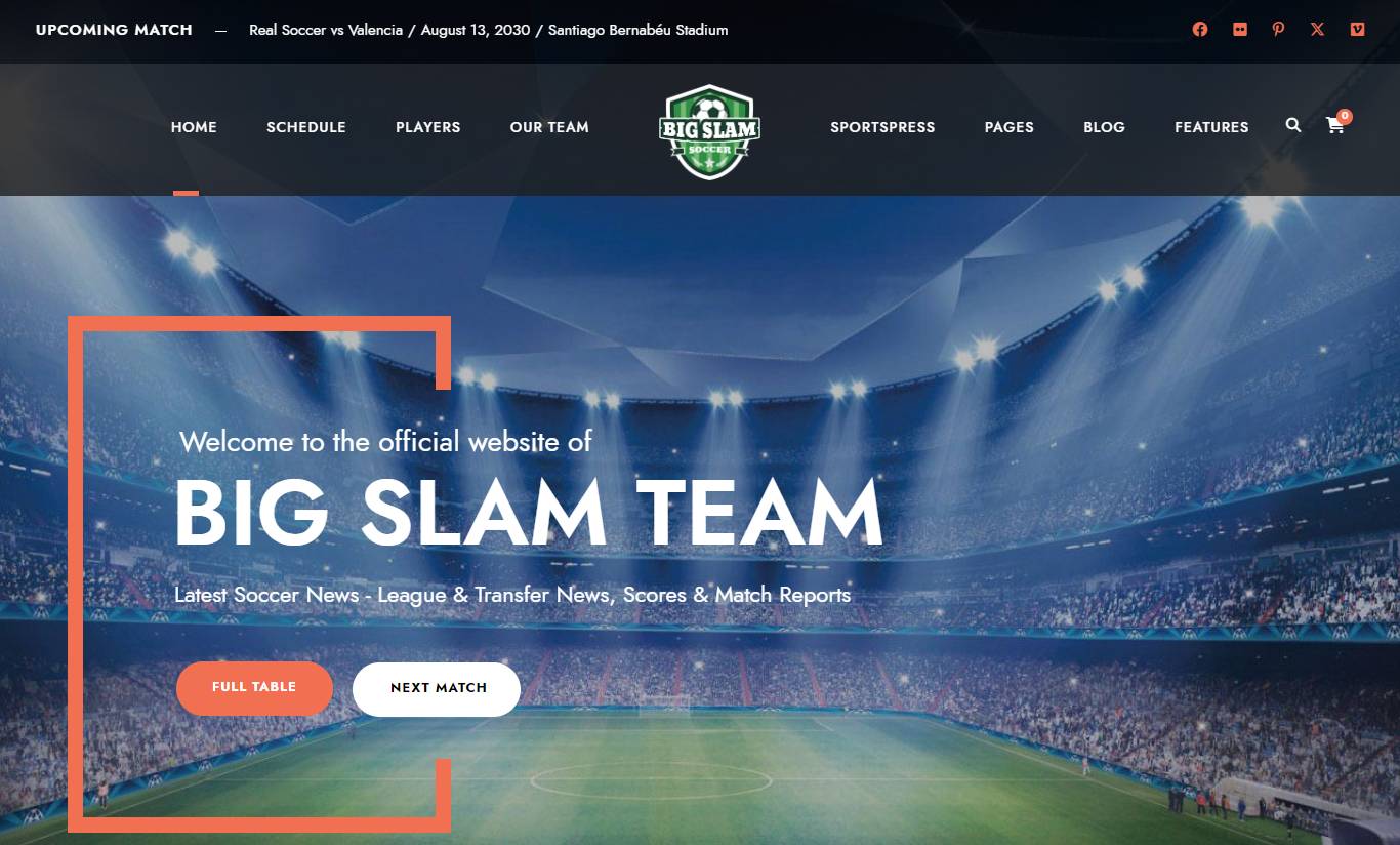 Big Slam Sport Clubs - Soccer WordPress