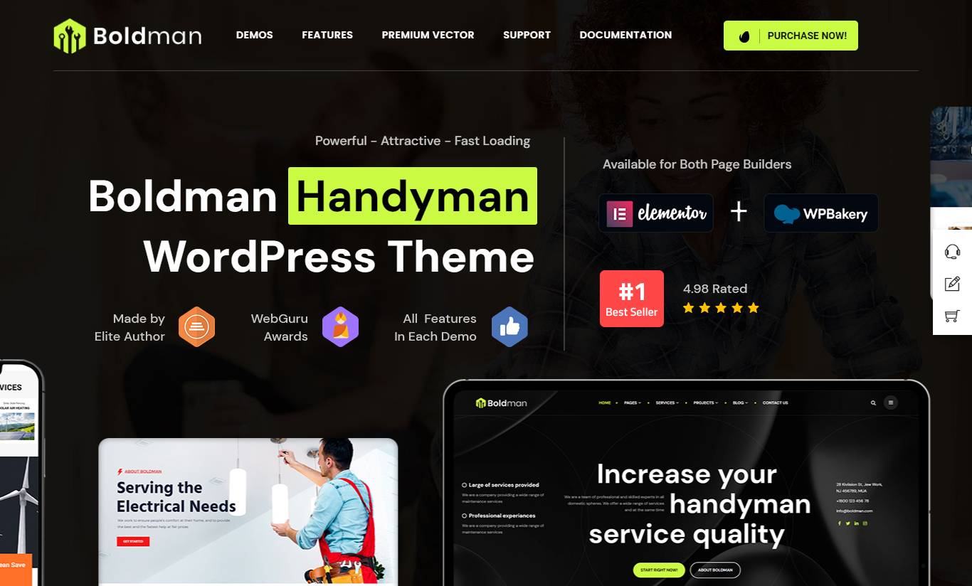 Boldman - Handyman Renovation Services WordPress Theme + RTL