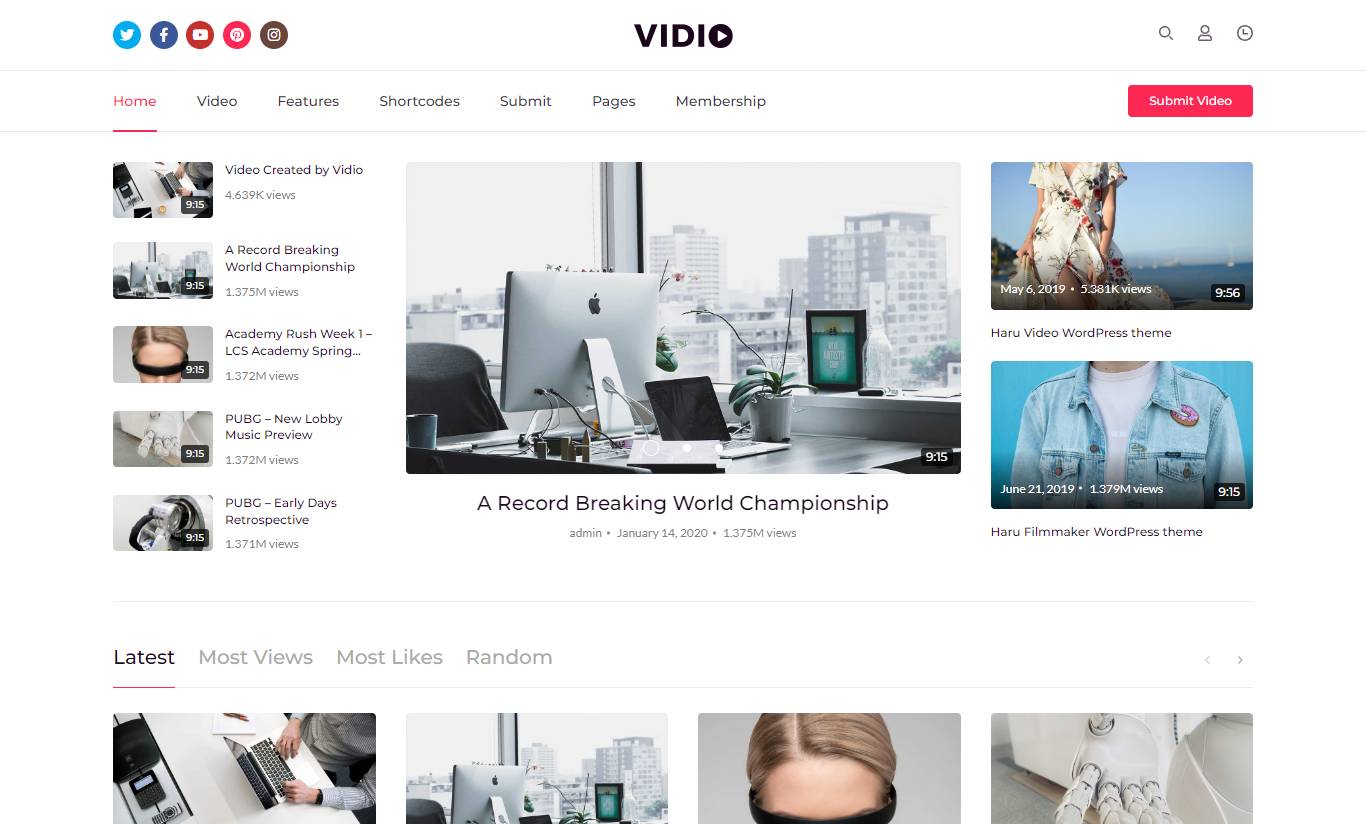 Vidio - Video Manager WordPress Theme