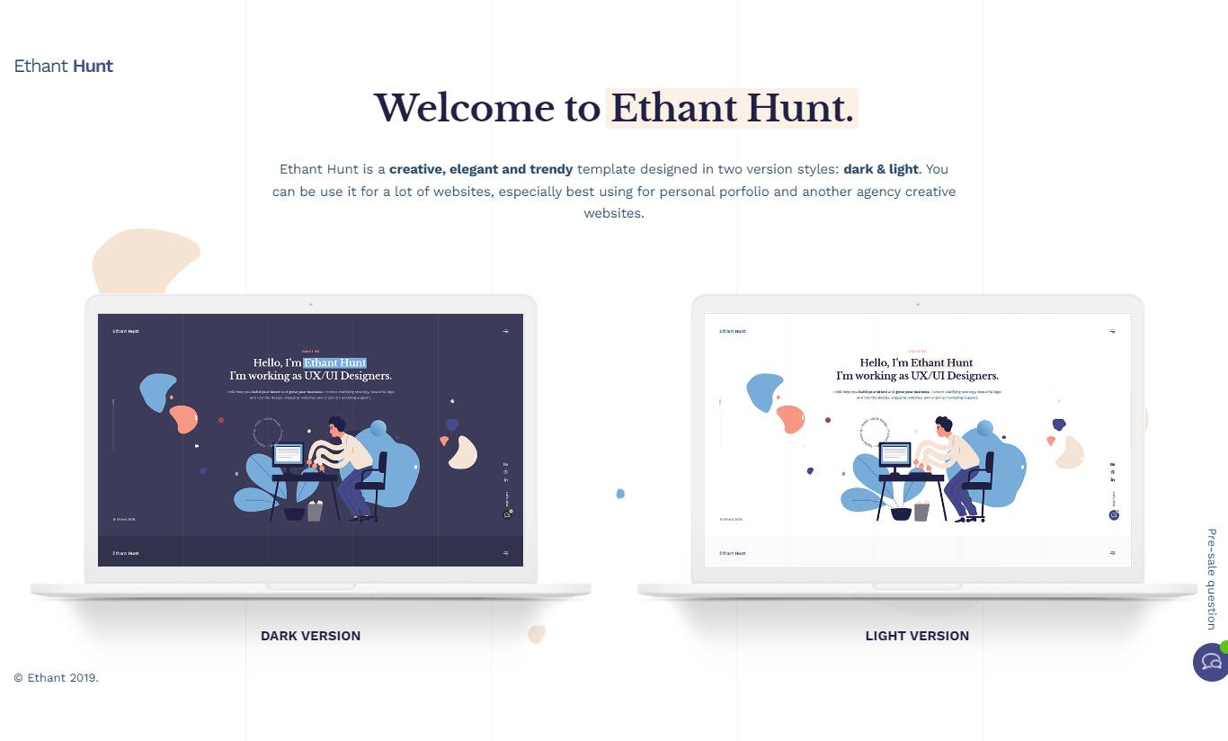 Ethant Hunt - Personal Onepage WordPress Theme