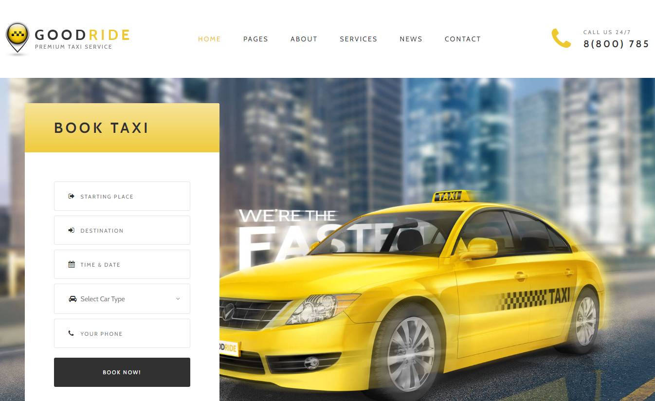 Good Ride - Taxi Company, Cab Service WordPress Theme