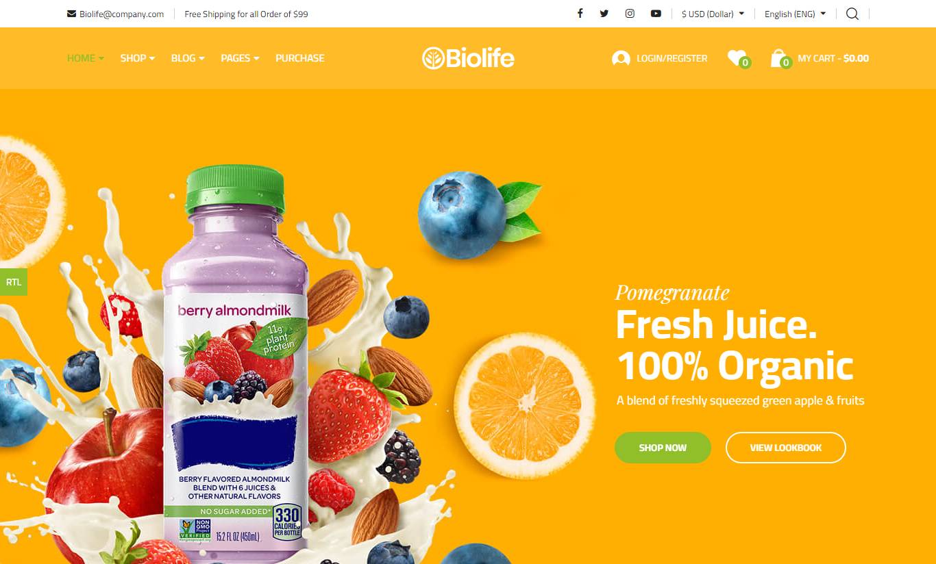 Biolife - Organic Food WordPress Theme (RTL Supported)