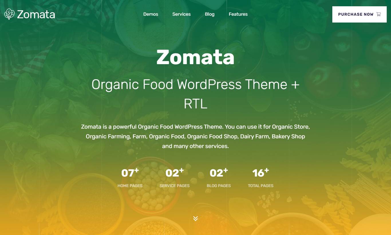 Zomata - Organic Food WordPress Theme + RTL
