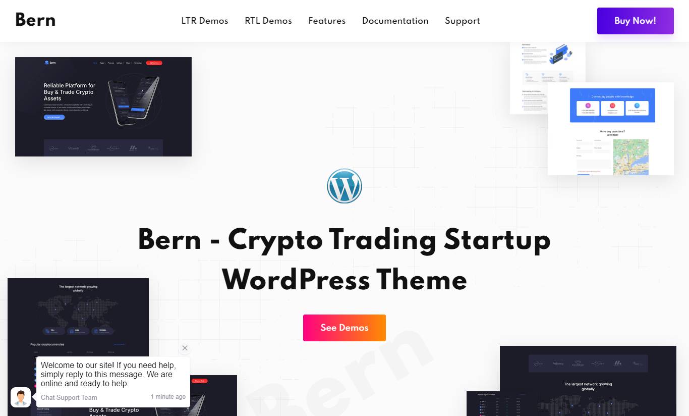  Bern - Cryptocurrency & Stock Trading Startup WordPress Theme