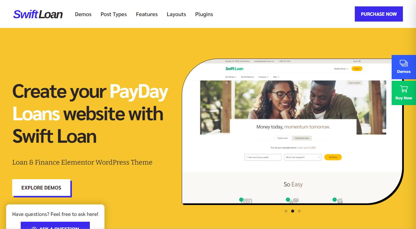 Swift Loan - Payday & Banking Finance WordPress Theme