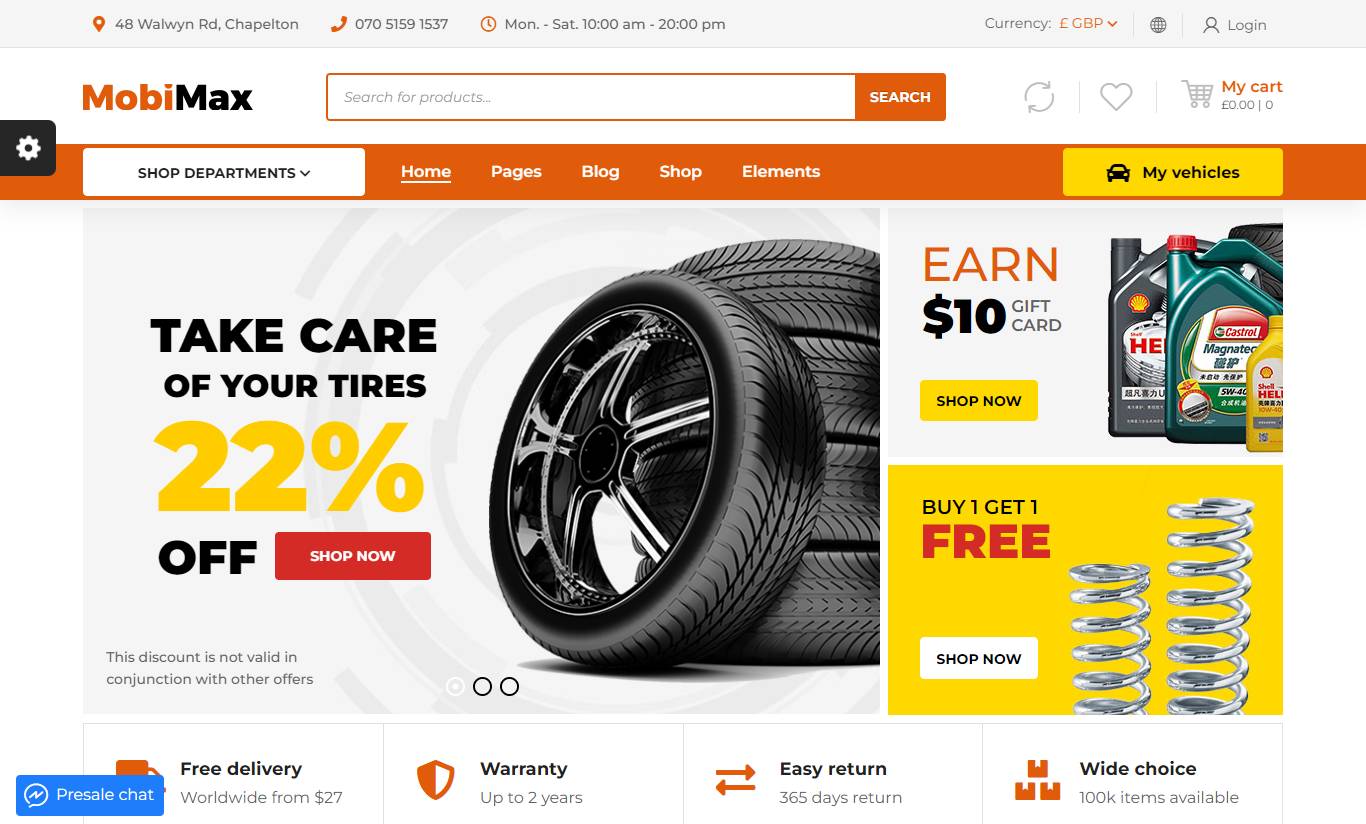 Mobimax - Auto Parts WordPress Theme + WooCommerce Shop