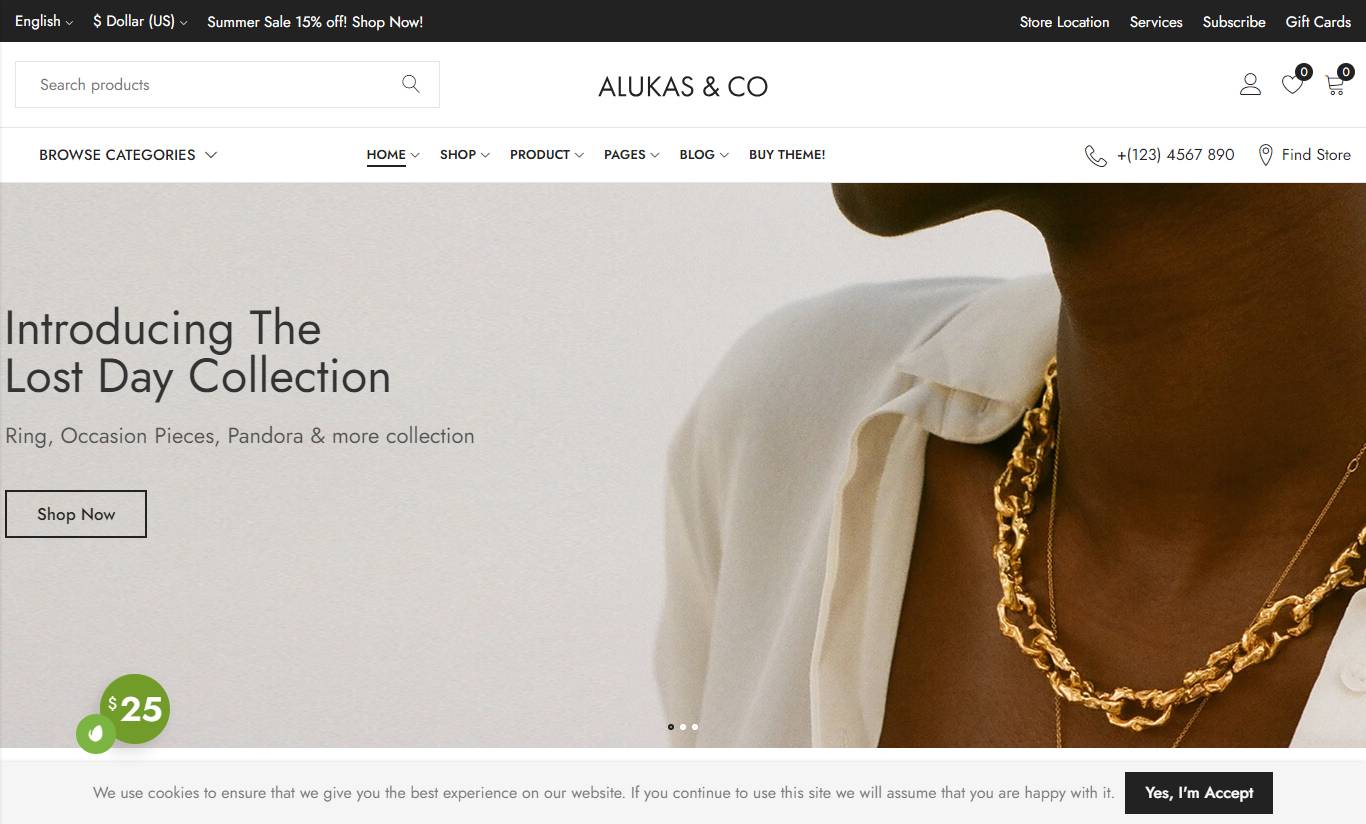 Alukas - Modern Jewelry Store WordPress Theme