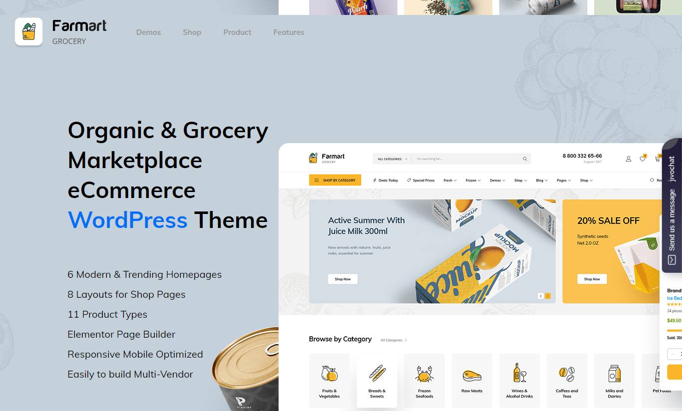 Farmart - Organic & Grocery Marketplace WordPress Theme