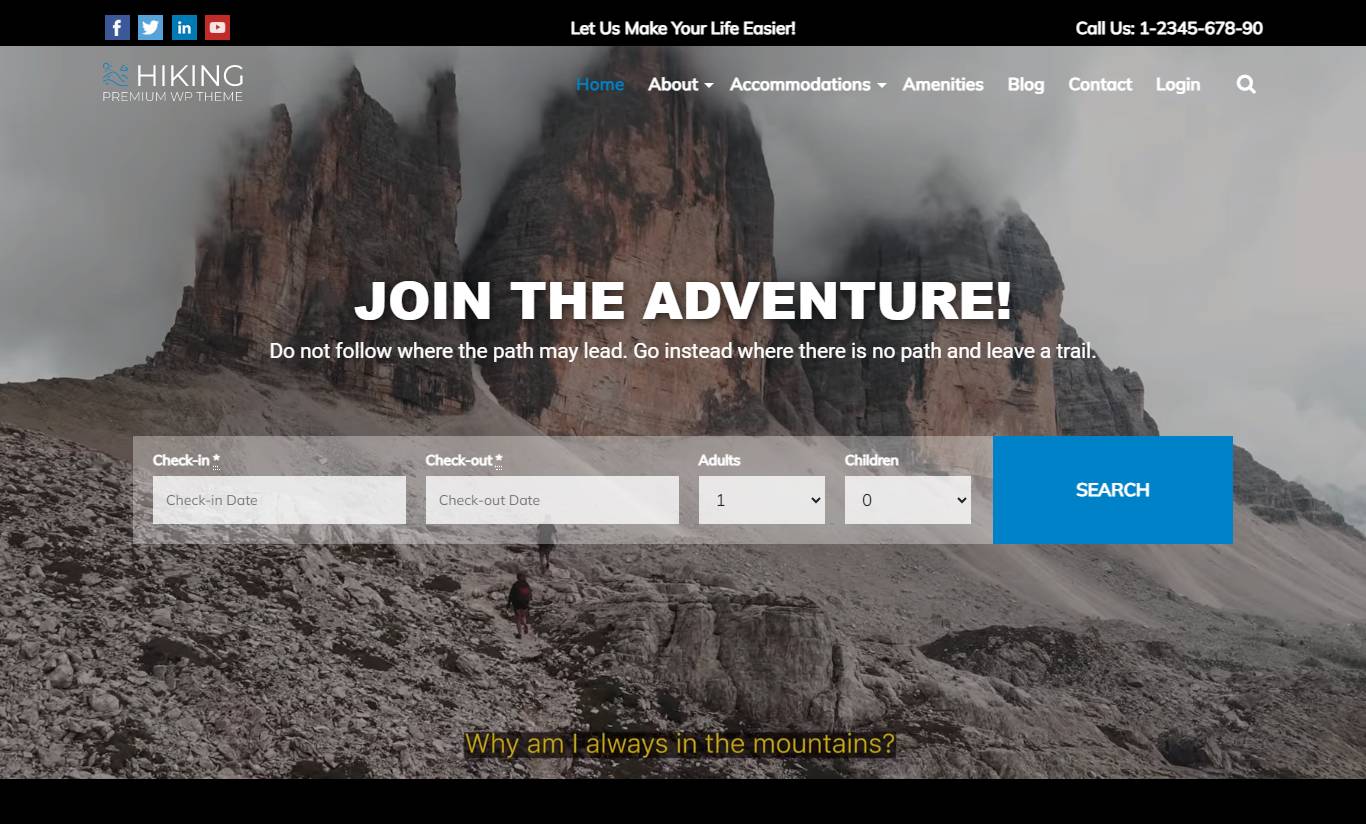 Hiking WordPress Theme – Adventure, Tours & Travel Website Template