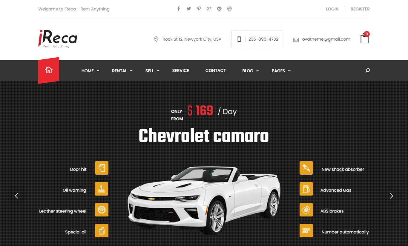 Ireca - Car Rental Boat, Bike, Vehicle, Calendar WordPress Theme