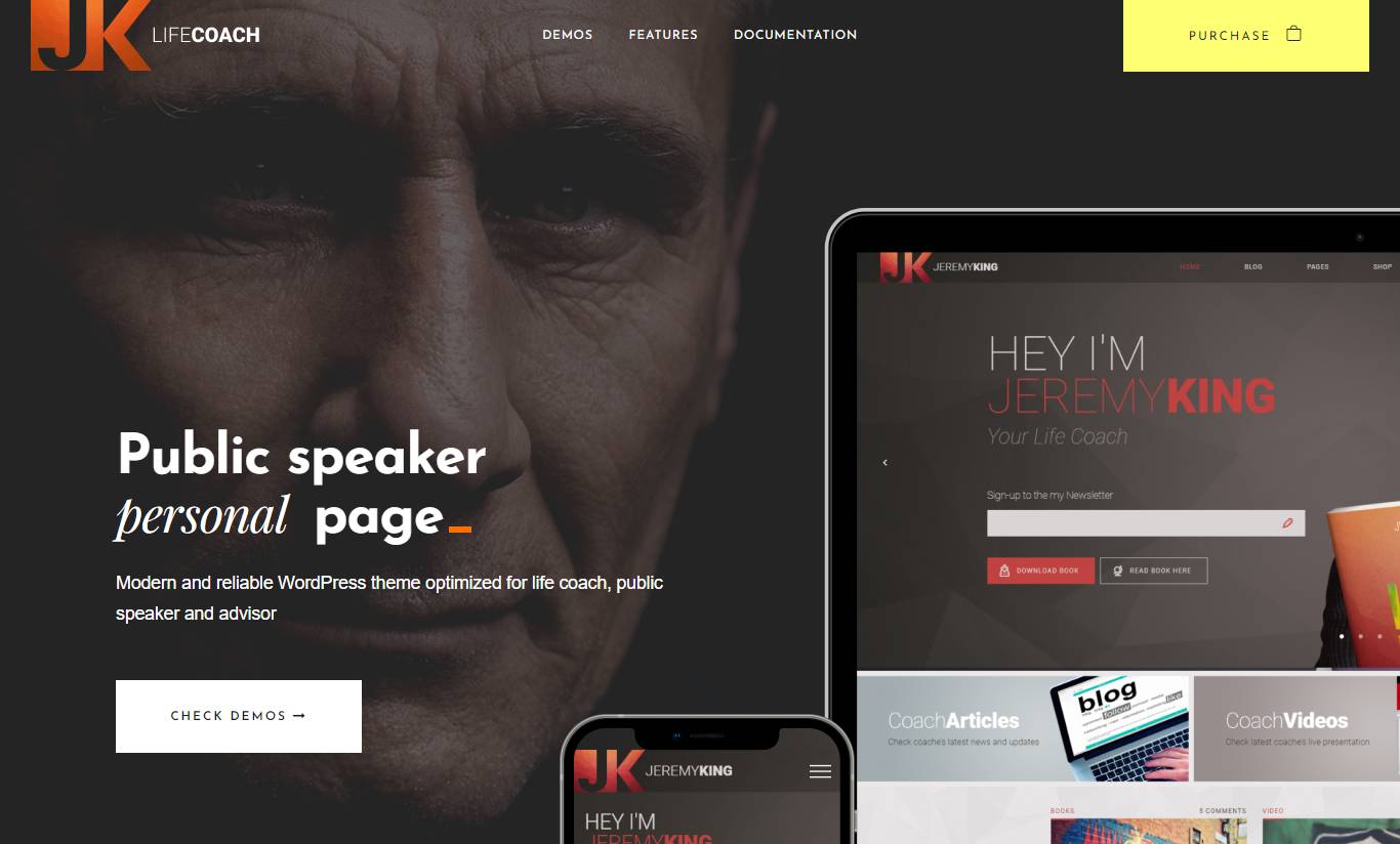 Life Coach - Public Speaker Personal Page WordPress theme