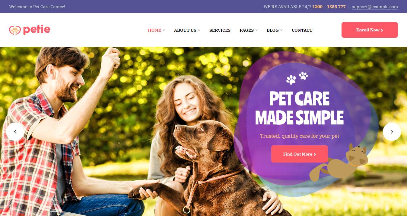 Petie - Pet Care Center & Veterinary WordPress Theme