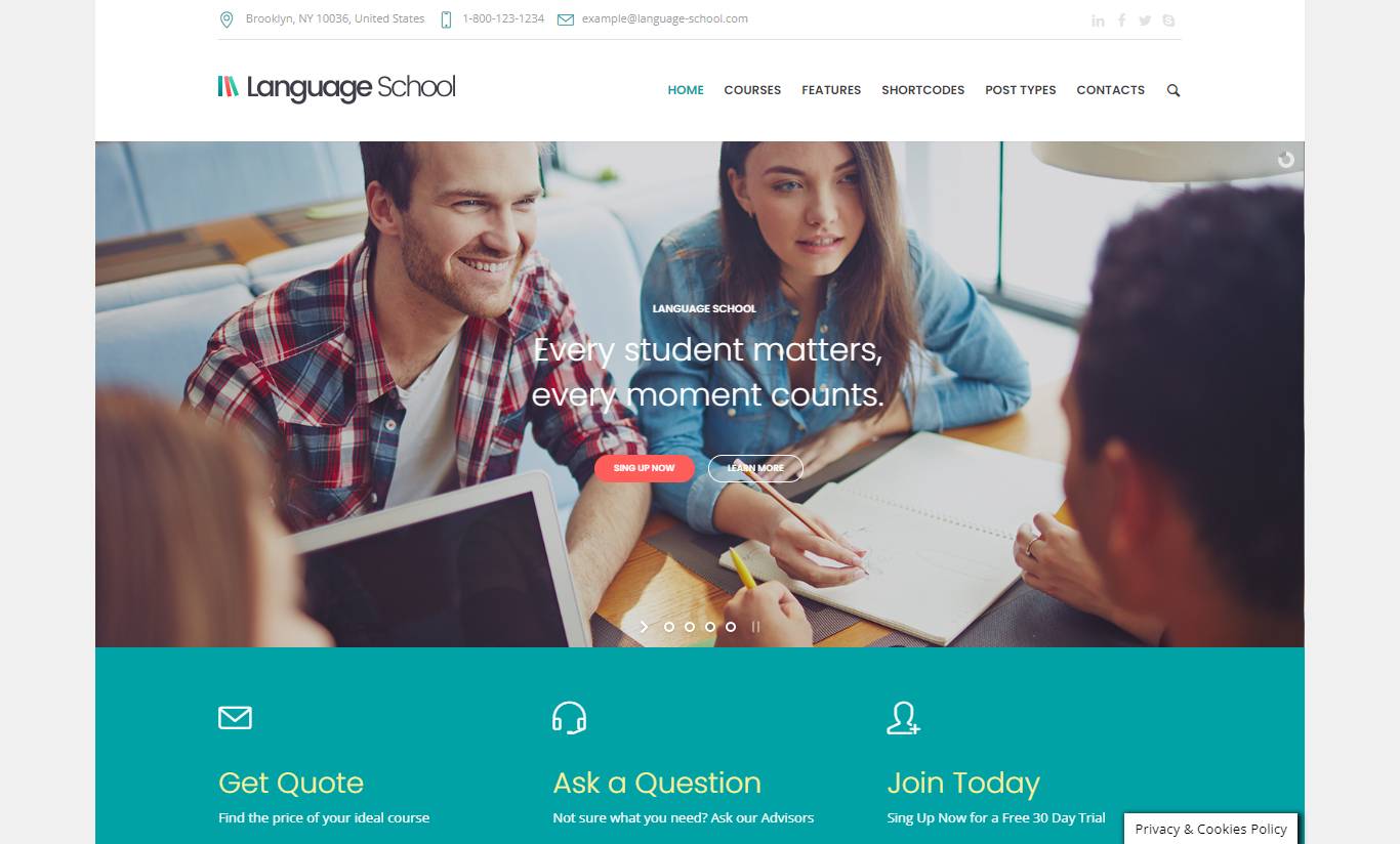 Language School - Courses & Learning Management System Education WordPress Theme