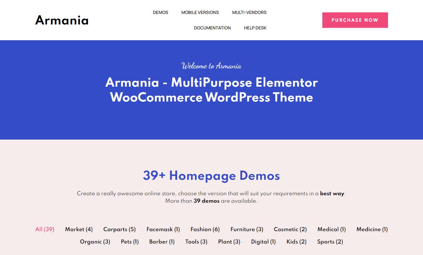 Armania - Fashion, Furniture, Organic, Food Multipurpose Elementor WooCommerce Theme (RTL Supported)