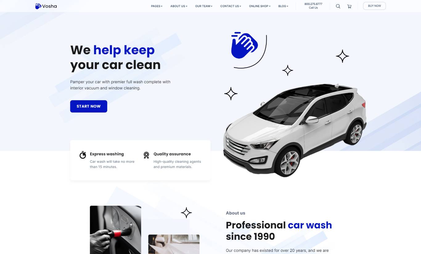 Vosha - Car Wash & Cleaning Service WordPress Theme