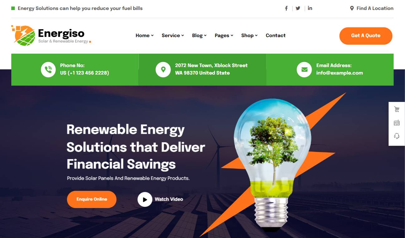 Energiso - Solar Technology & Renewable Energy WordPress Theme    