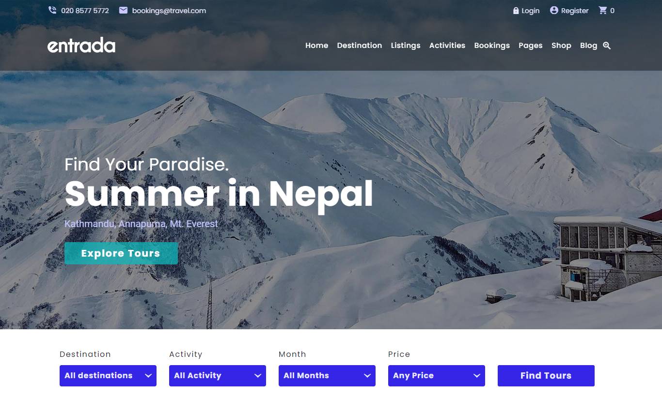 Entrada Tour Travel Booking WordPress Theme