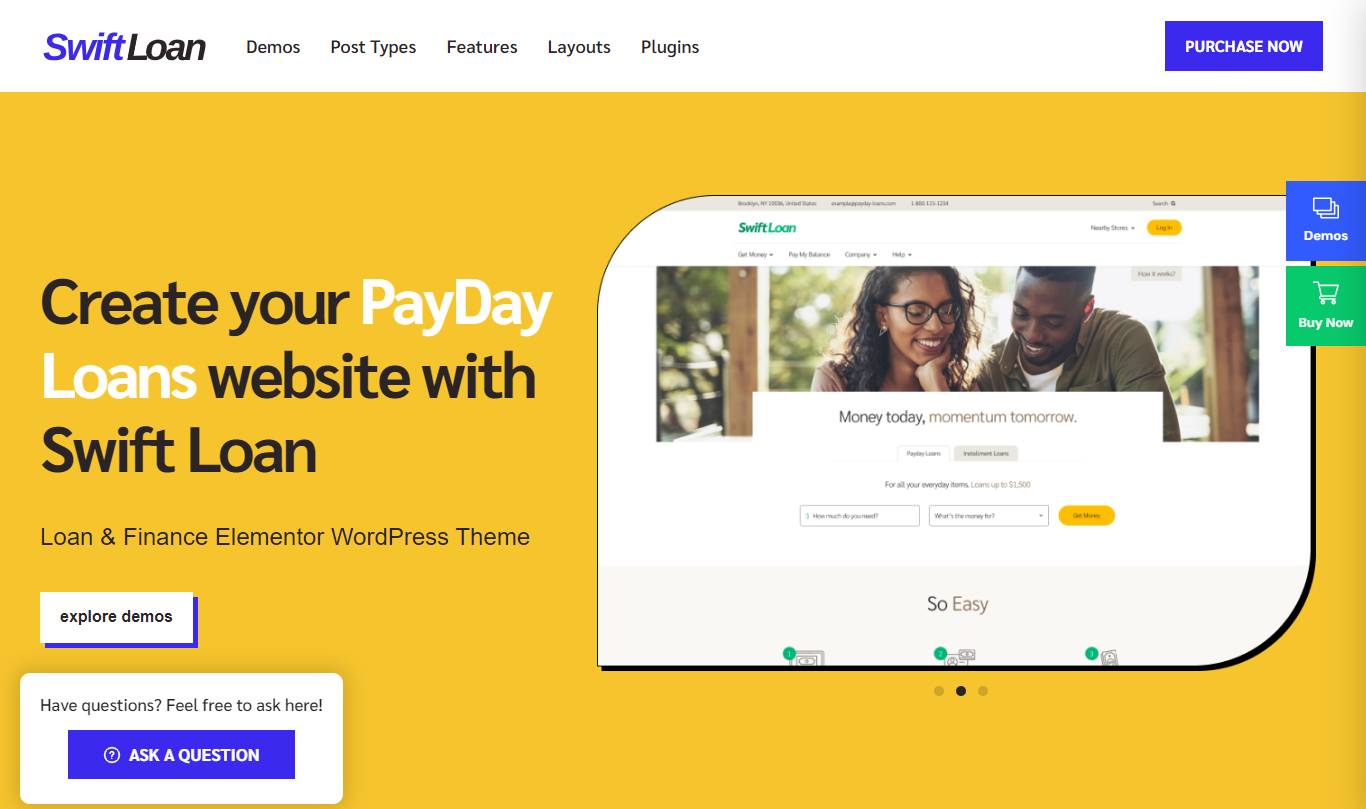 Swift Loan - Payday & Banking Finance WordPress Theme