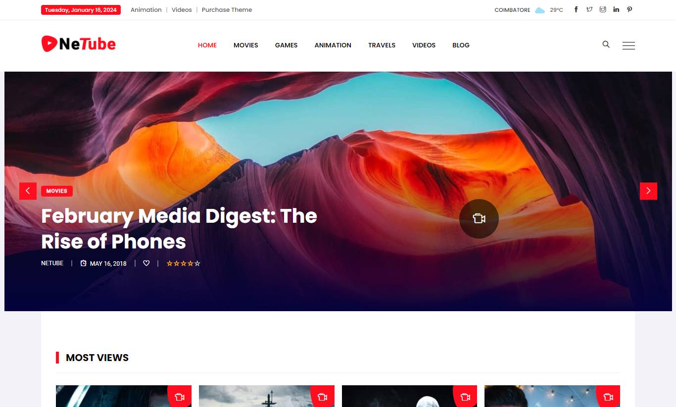 Netube - Viral Video Blog / Magazine WordPress Theme