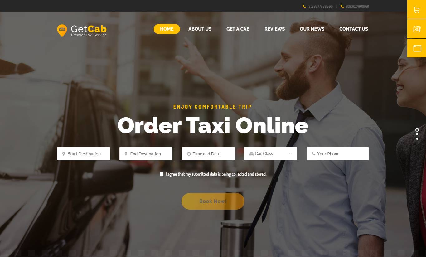 GetCab - Online Taxi Service WordPress Theme