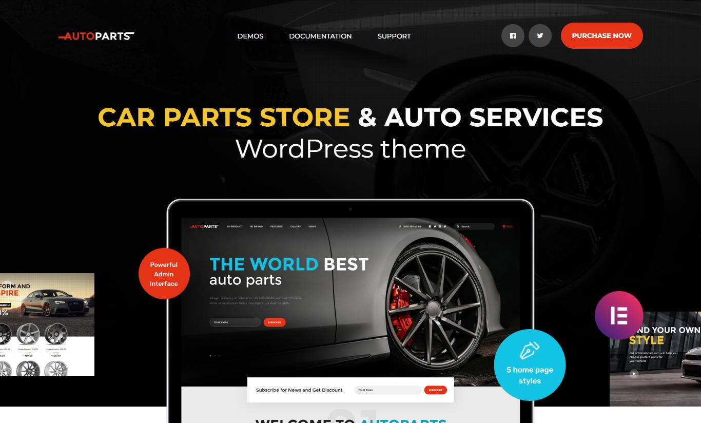 Car Parts Store & Auto Services WordPress Theme + Elementor