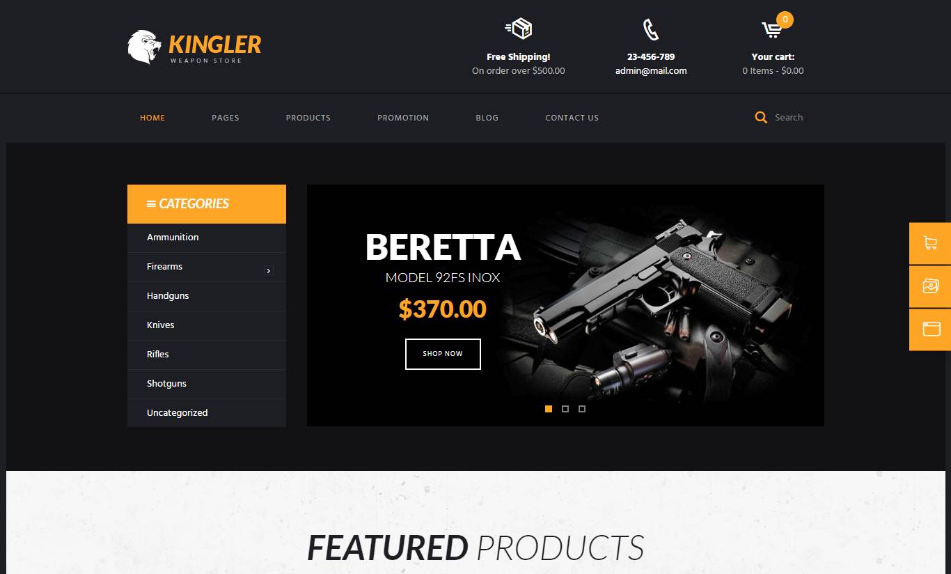 Kingler | Weapon Store & Gun Training WordPress Theme